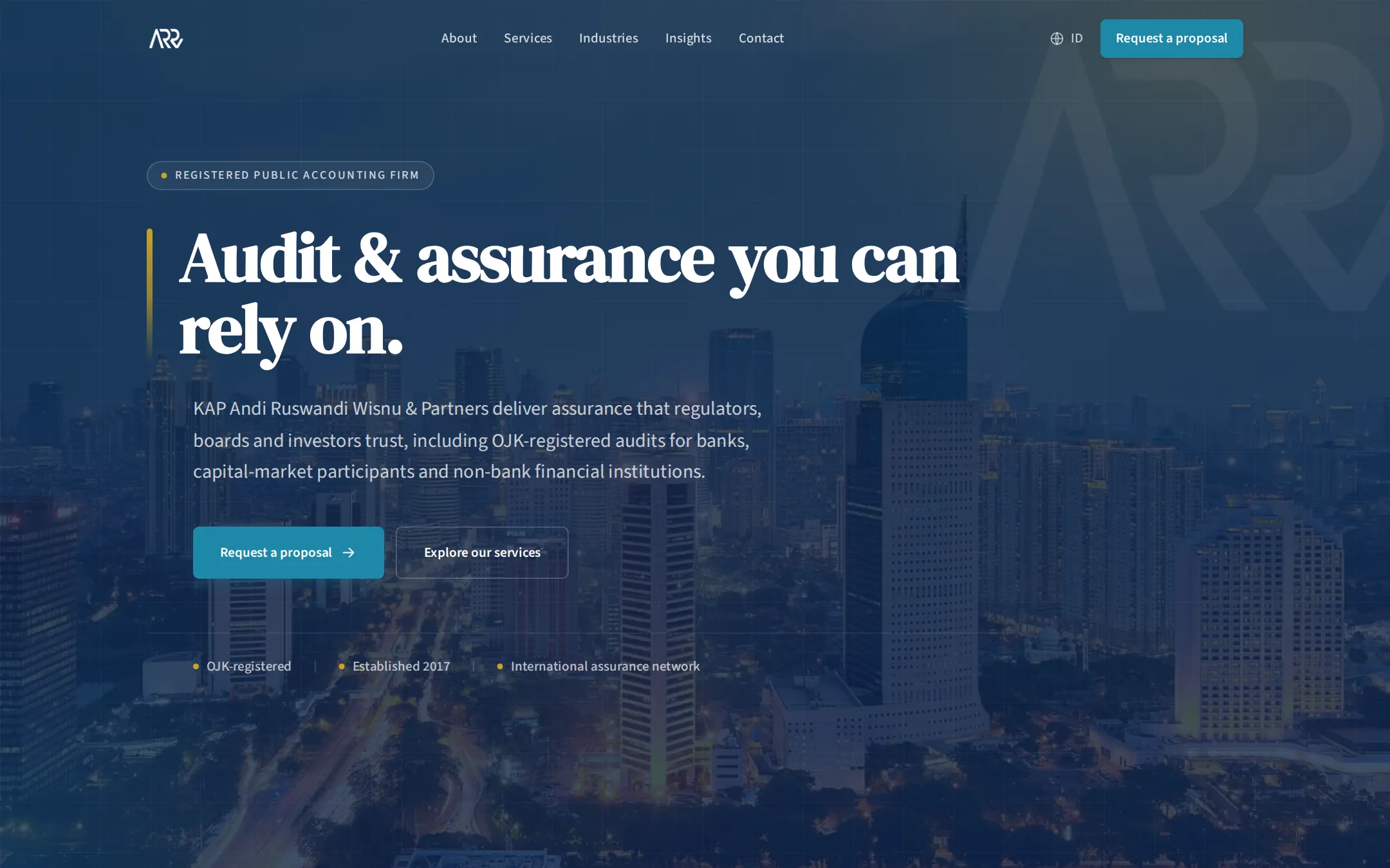 The redesign concept built for KAP Andi Ruswandi Wisnu & Rekan, shown at desktop width.