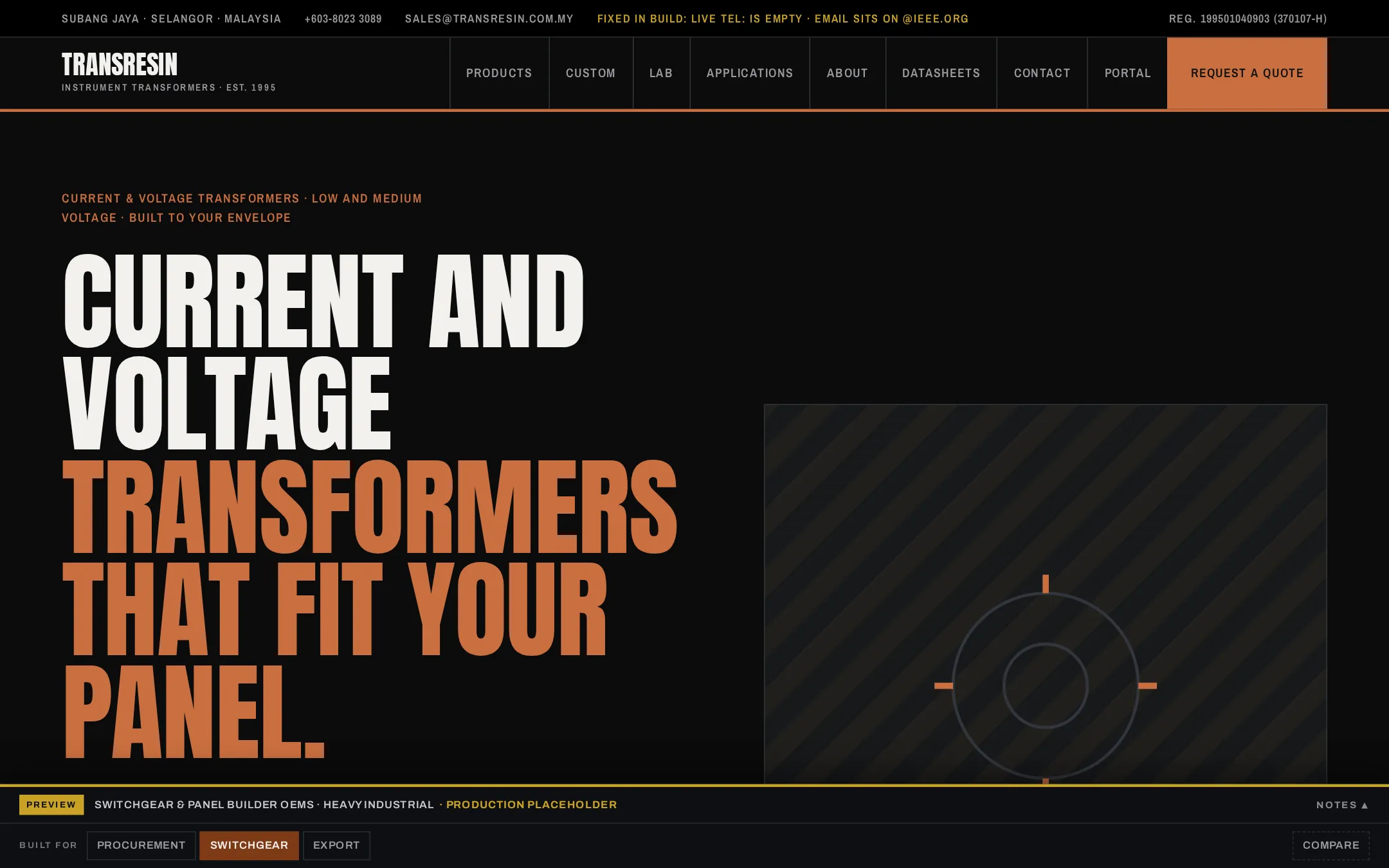 The redesign concept built for Transresin Sdn. Bhd., shown at desktop width.